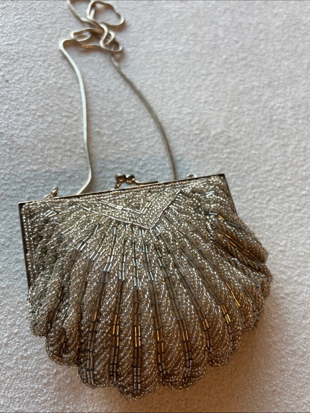 VINTAGE Silver Beaded Evening Clutch Bag